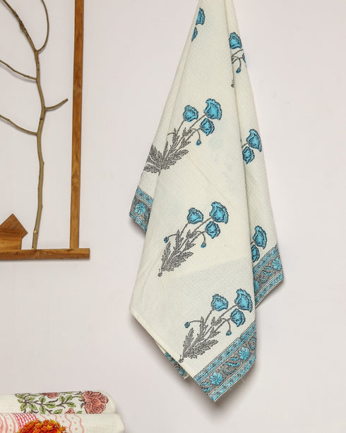 Blue Buta Print Waffle Cotton Towel (TWL19)